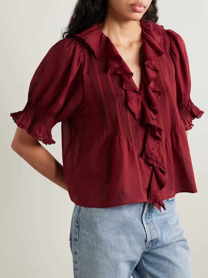 DÔEN Henri Lace-trimmed Ruffled Pintucked Organic Cotton-voile Blouse | Thumbnail 3 DÔEN Henri Lace-trimmed Ruffled Pintucked Organic Cotton-voile Blouse | Thumbnail 3