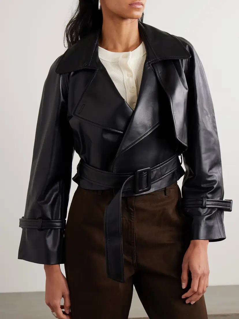 Nour Hammour Hatti Cropped Belted Leather Jacket | Thumbnail 3 Nour Hammour Hatti Cropped Belted Leather Jacket | Thumbnail 3