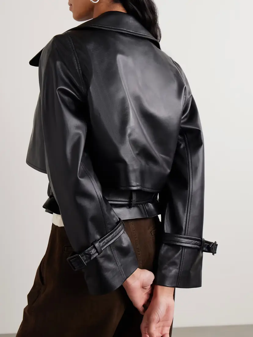 Nour Hammour Hatti Cropped Belted Leather Jacket | Thumbnail 4 Nour Hammour Hatti Cropped Belted Leather Jacket | Thumbnail 4