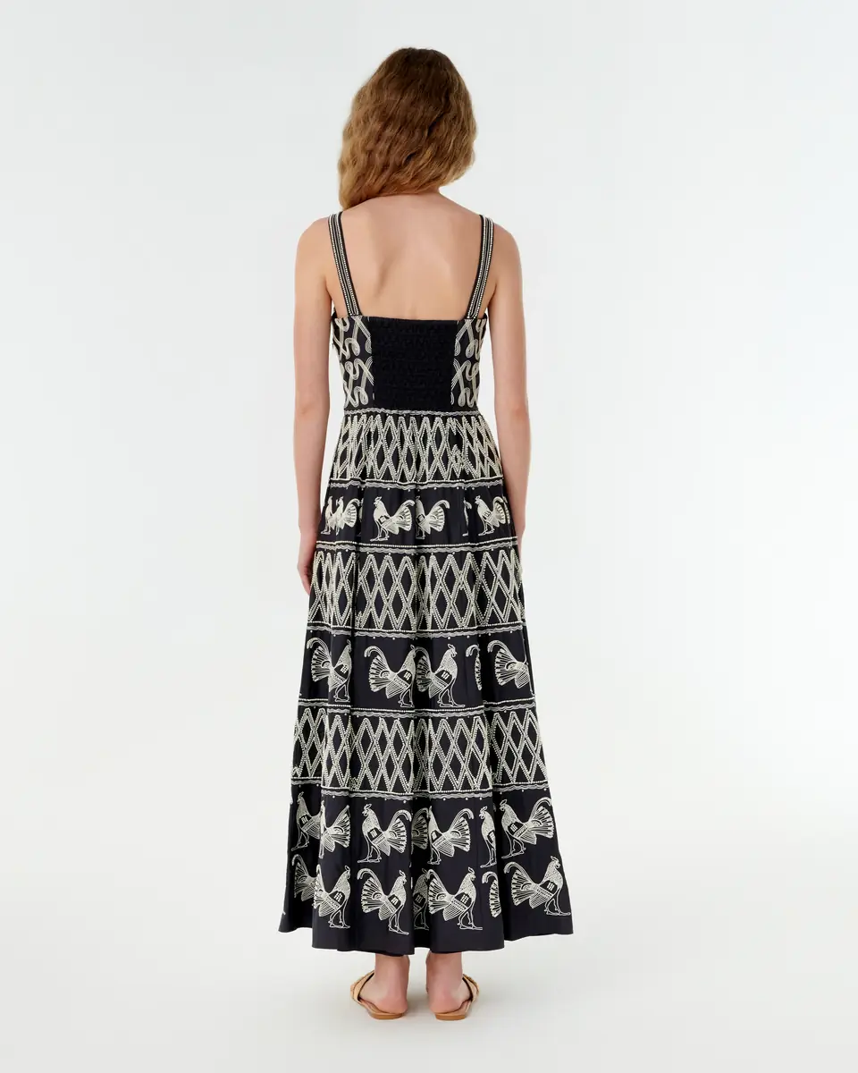 Emporio Sirenuse Elida Dress with Greek Rooster Embroidery | Thumbnail 3 Emporio Sirenuse Elida Dress with Greek Rooster Embroidery | Thumbnail 3