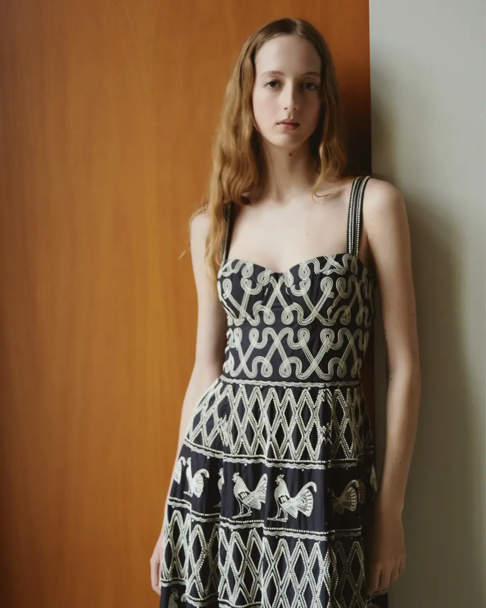 Emporio Sirenuse Elida Dress with Greek Rooster Embroidery | Thumbnail 5 Emporio Sirenuse Elida Dress with Greek Rooster Embroidery | Thumbnail 5