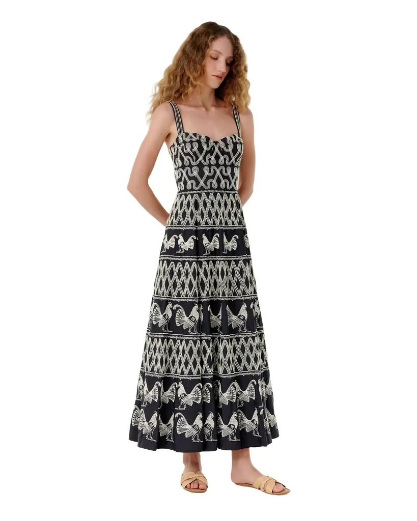 Elida Dress with Greek Rooster Embroidery Elida Dress with Greek Rooster Embroidery