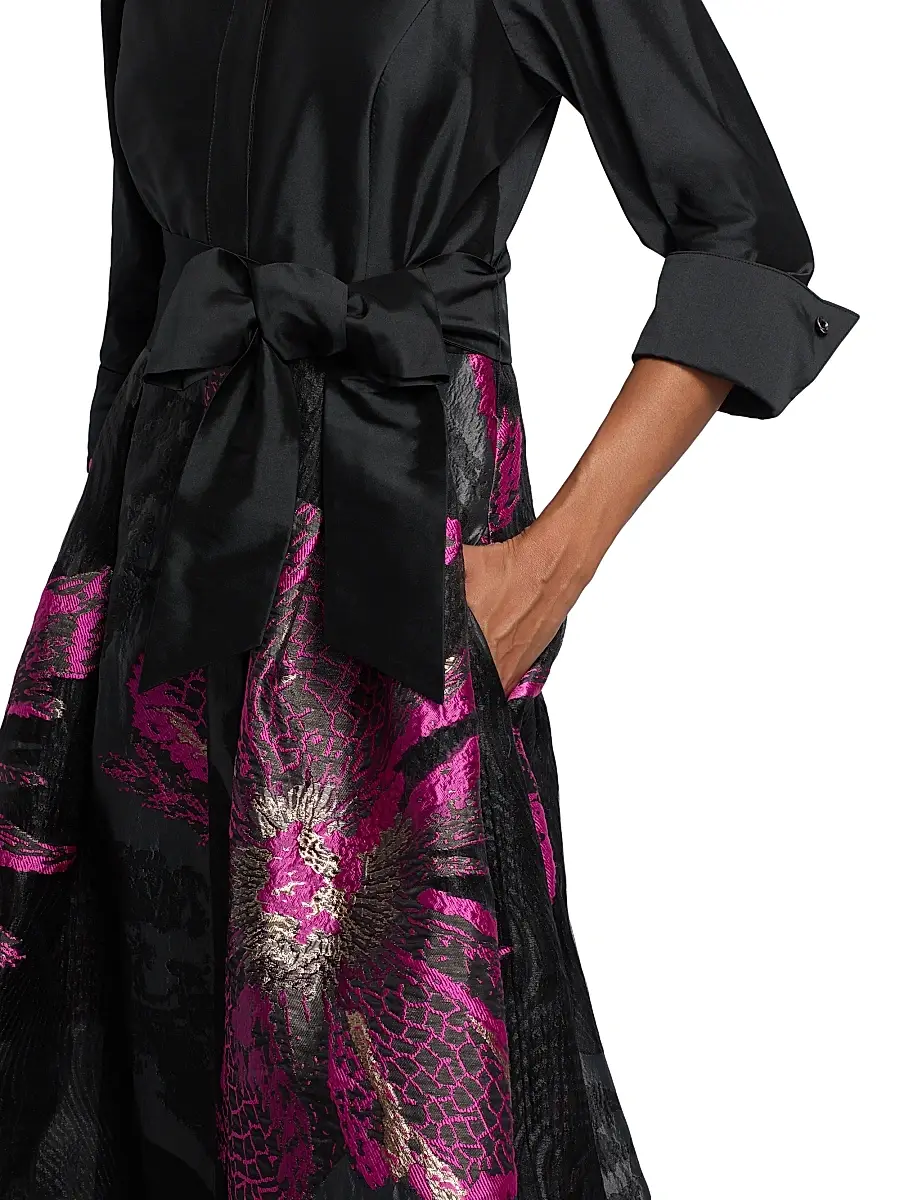 Teri Jon by Rickie Freeman Women's Metallic Floral Jacquard Gown - Black Magenta | Thumbnail 6 Teri Jon by Rickie Freeman Women's Metallic Floral Jacquard Gown - Black Magenta | Thumbnail 6