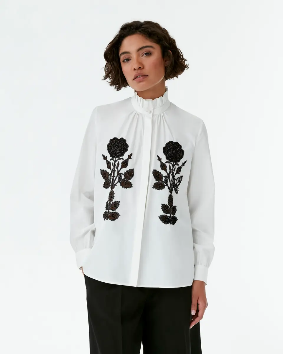 Emporio Sirenuse Olla Shirt with Black Rose Embroidery | Thumbnail 3 Emporio Sirenuse Olla Shirt with Black Rose Embroidery | Thumbnail 3
