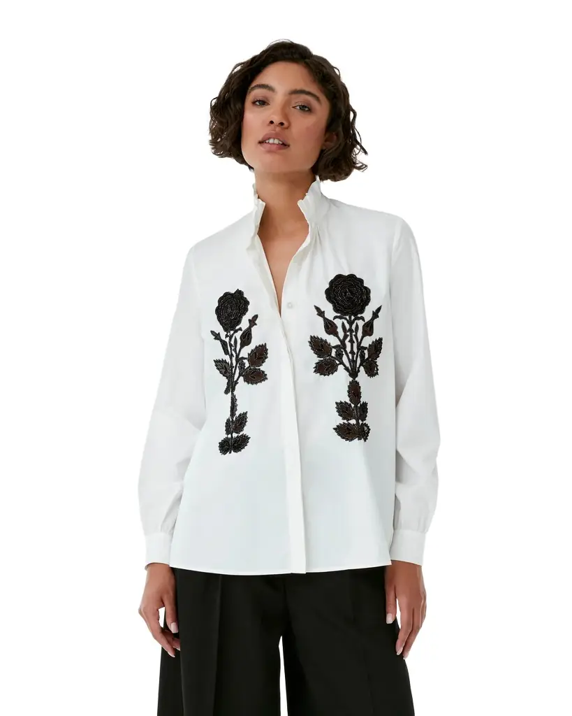 Olla Shirt with Black Rose Embroidery