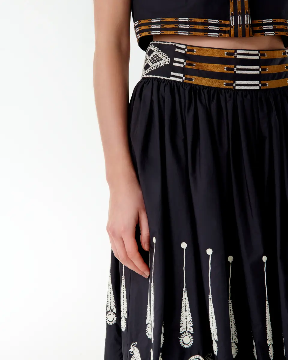 Emporio Sirenuse Ombretta Skirt with Greek Rooster Embroidery | Thumbnail 2 Emporio Sirenuse Ombretta Skirt with Greek Rooster Embroidery | Thumbnail 2