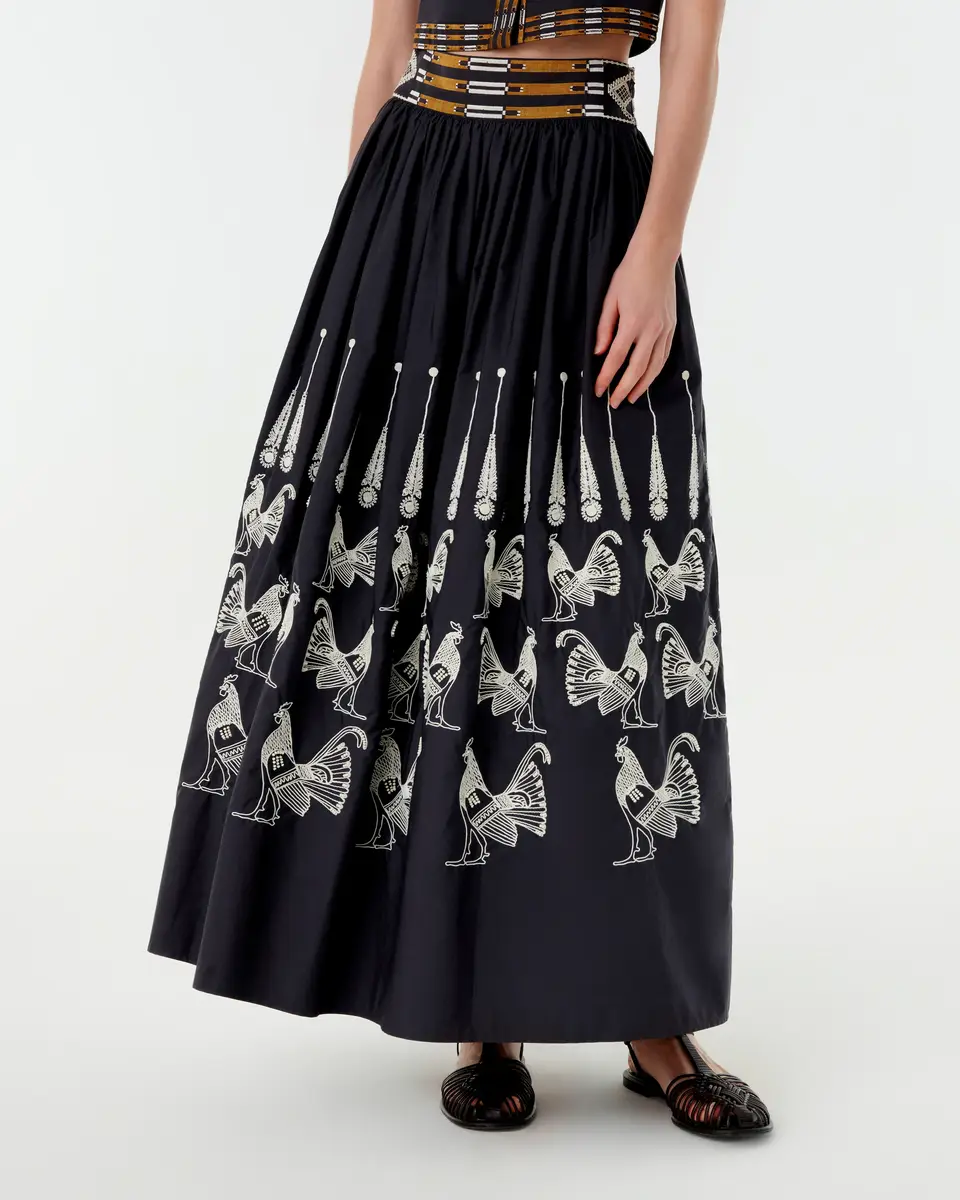 Emporio Sirenuse Ombretta Skirt with Greek Rooster Embroidery | Thumbnail 3 Emporio Sirenuse Ombretta Skirt with Greek Rooster Embroidery | Thumbnail 3