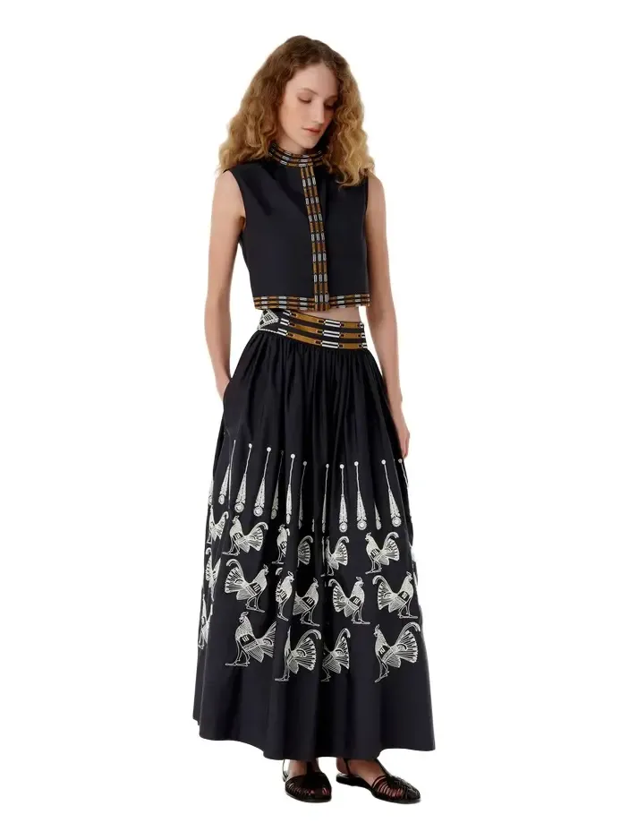 Ombretta Skirt with Greek Rooster Embroidery Ombretta Skirt with Greek Rooster Embroidery