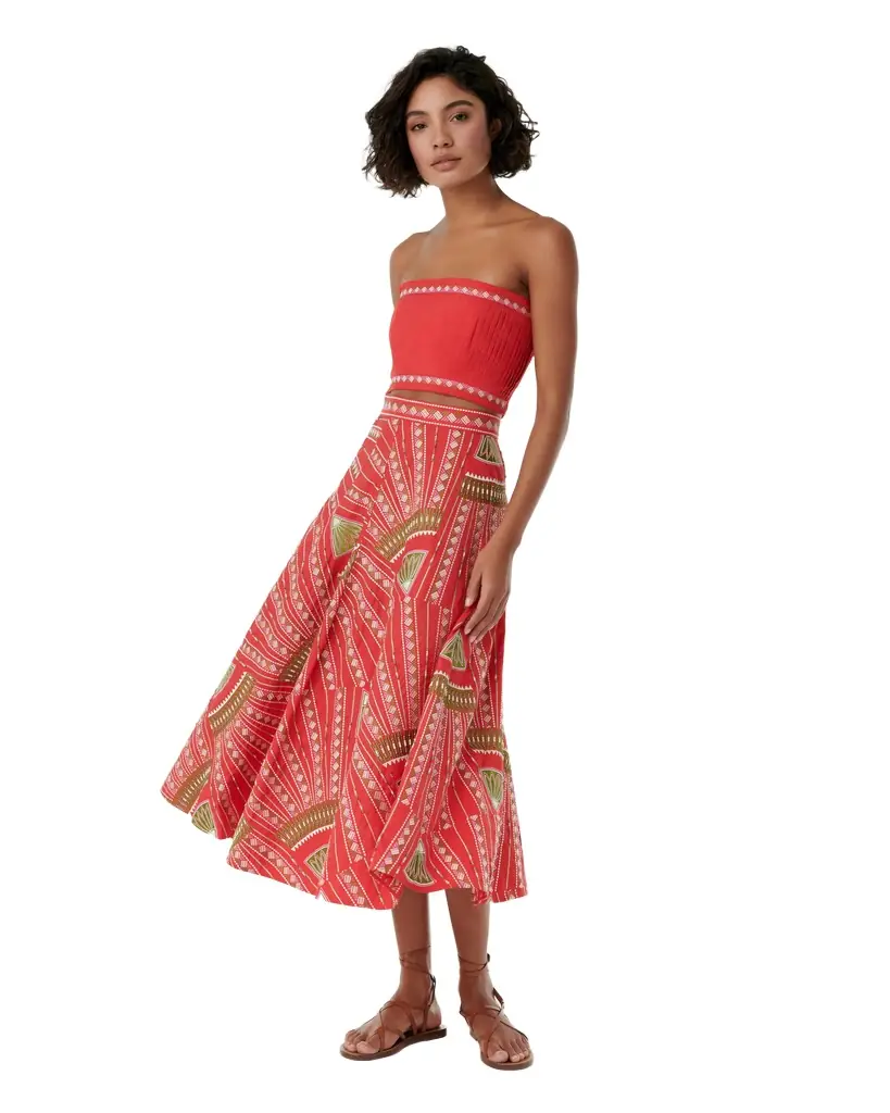 Emporio Sirenuse Tasha Skirt with Japanese Peacock Embroidery | Image 1 Emporio Sirenuse Tasha Skirt with Japanese Peacock Embroidery | Image 1