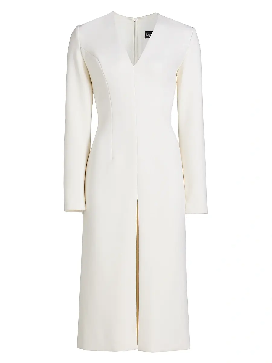 Sergio Hudson Women's Stretch-Wool V-Neck Midi-Dress - Vanilla | Image 1 Sergio Hudson Women's Stretch-Wool V-Neck Midi-Dress - Vanilla | Image 1