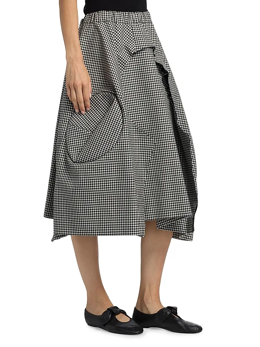 Comme des Garçons Women's Gingham Wool Midi-Skirt - Black Ecru | Thumbnail 4 Comme des Garçons Women's Gingham Wool Midi-Skirt - Black Ecru | Thumbnail 4