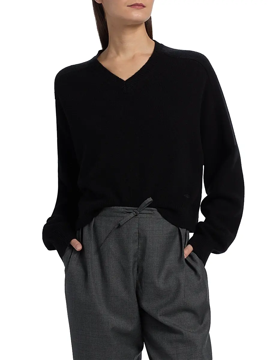 Loulou de Saison Women's Anzor Cashmere V-Neck Boxy Sweater | Thumbnail 3 Loulou de Saison Women's Anzor Cashmere V-Neck Boxy Sweater | Thumbnail 3