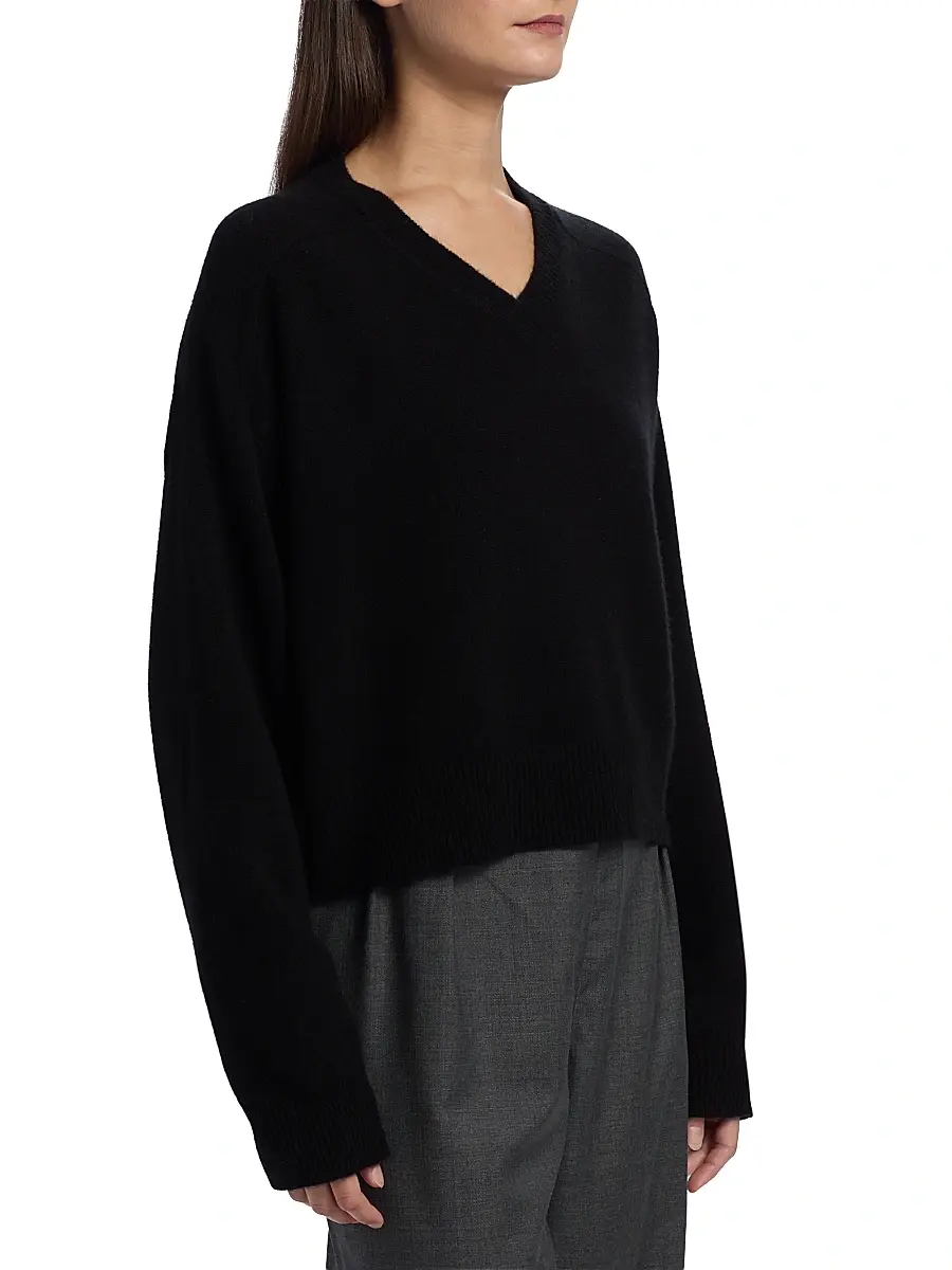Loulou de Saison Women's Anzor Cashmere V-Neck Boxy Sweater | Thumbnail 4 Loulou de Saison Women's Anzor Cashmere V-Neck Boxy Sweater | Thumbnail 4