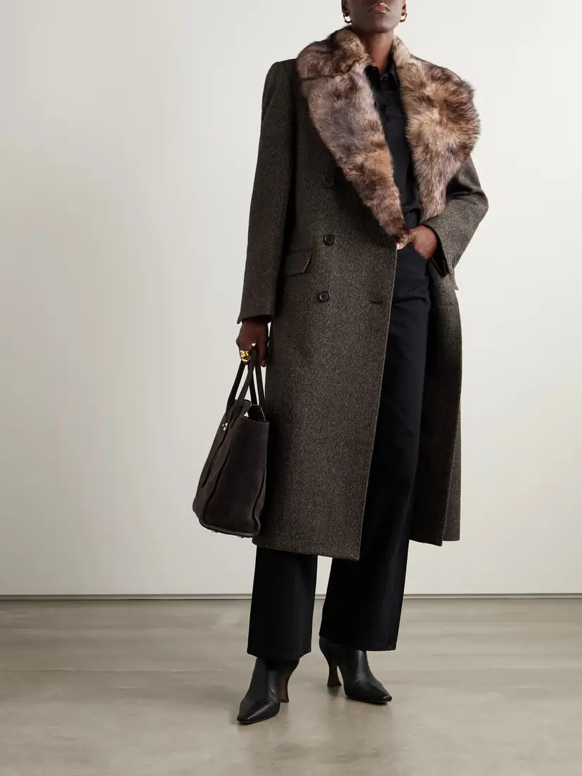 Nili Lotan Edina Double-breasted Shearling-trimmed Herringbone Wool Coat | Thumbnail 2
