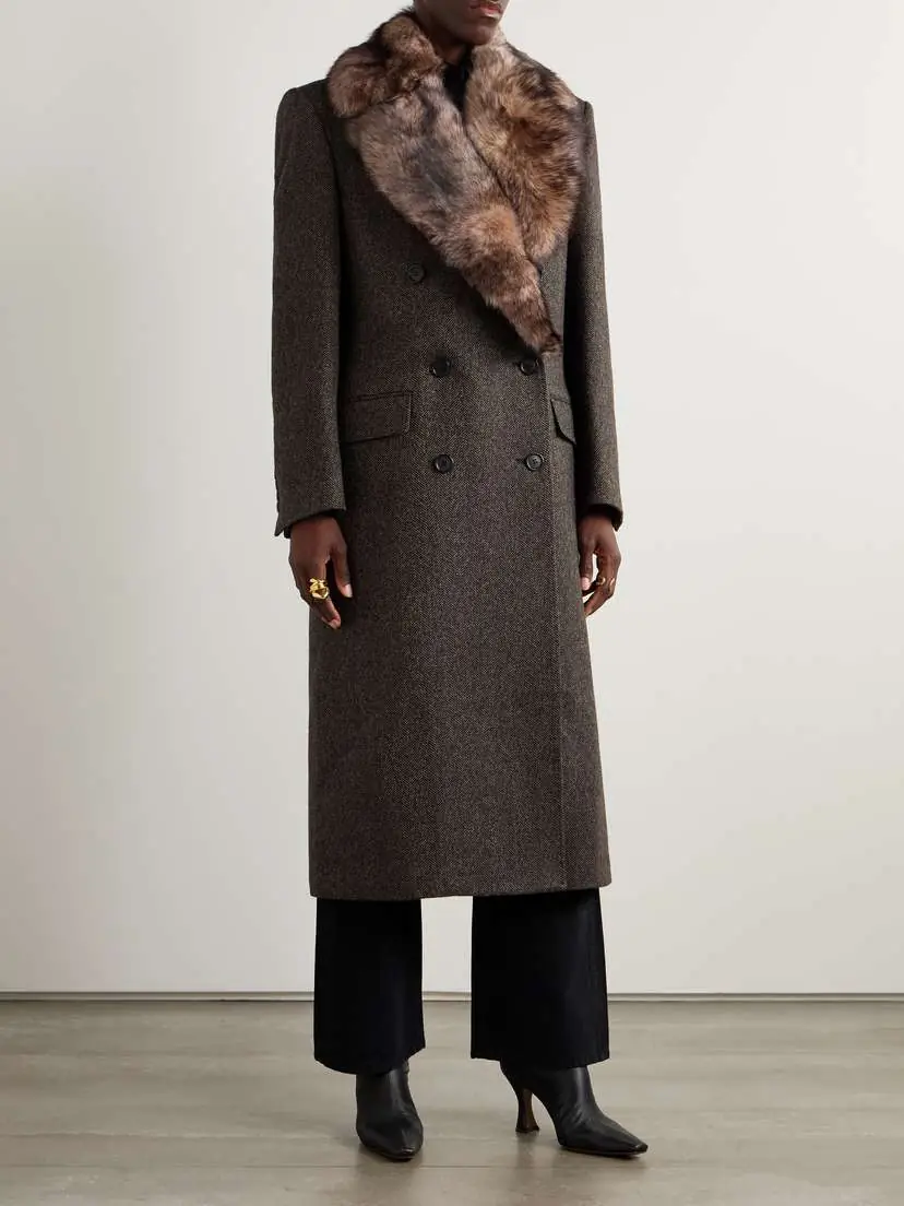 Nili Lotan Edina Double-breasted Shearling-trimmed Herringbone Wool Coat | Thumbnail 3