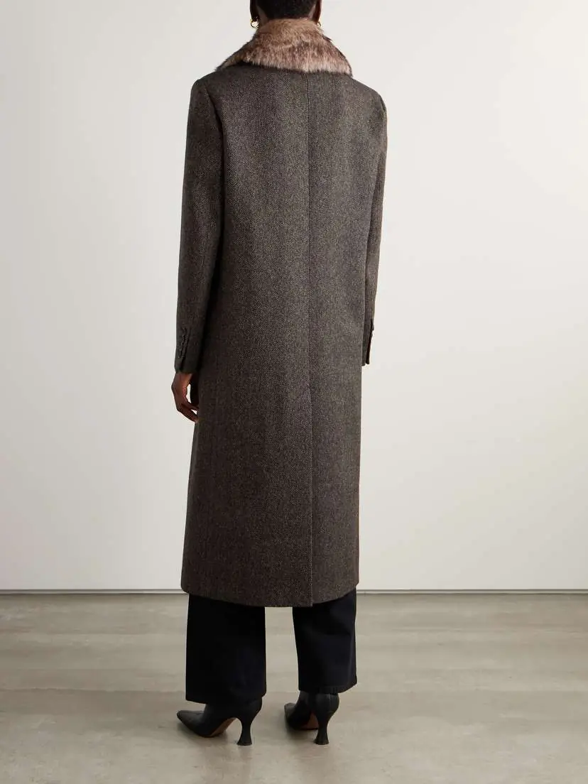 Nili Lotan Edina Double-breasted Shearling-trimmed Herringbone Wool Coat | Thumbnail 4