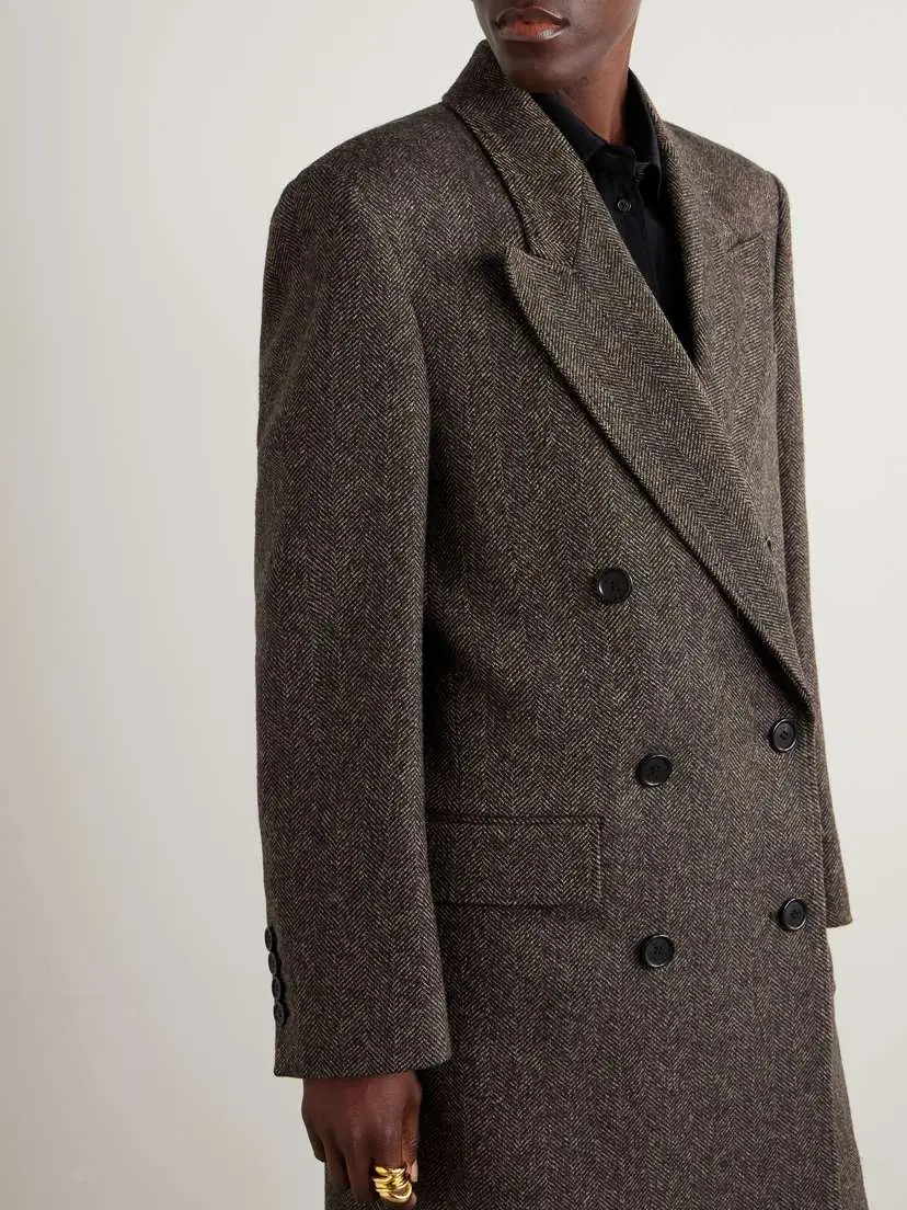 Nili Lotan Edina Double-breasted Shearling-trimmed Herringbone Wool Coat | Thumbnail 6