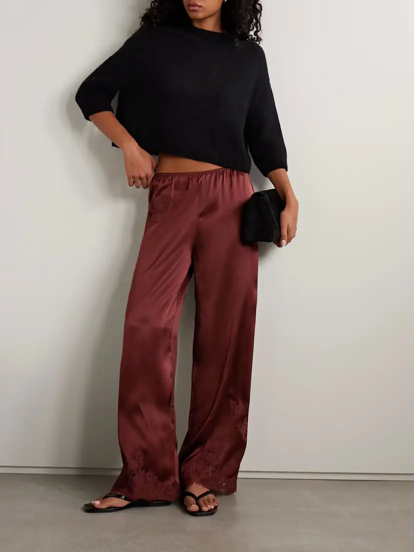DÔEN Lavon Lace-trimmed Silk-satin Wide-leg Pants | Thumbnail 2 DÔEN Lavon Lace-trimmed Silk-satin Wide-leg Pants | Thumbnail 2