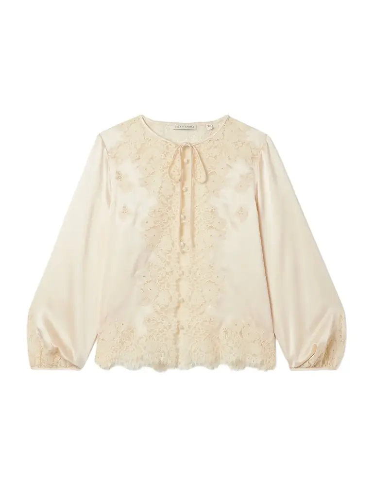 Lucine Lace-trimmed Silk-satin Blouse Lucine Lace-trimmed Silk-satin Blouse