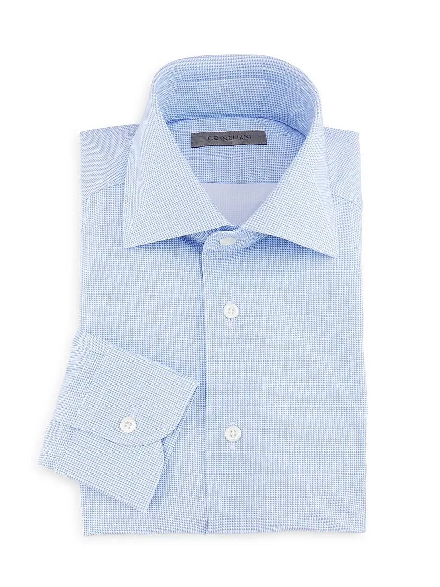 Corneliani Men's P178 Diamond Tech Shirt - Blue Micro | Thumbnail 2 Corneliani Men's P178 Diamond Tech Shirt - Blue Micro | Thumbnail 2