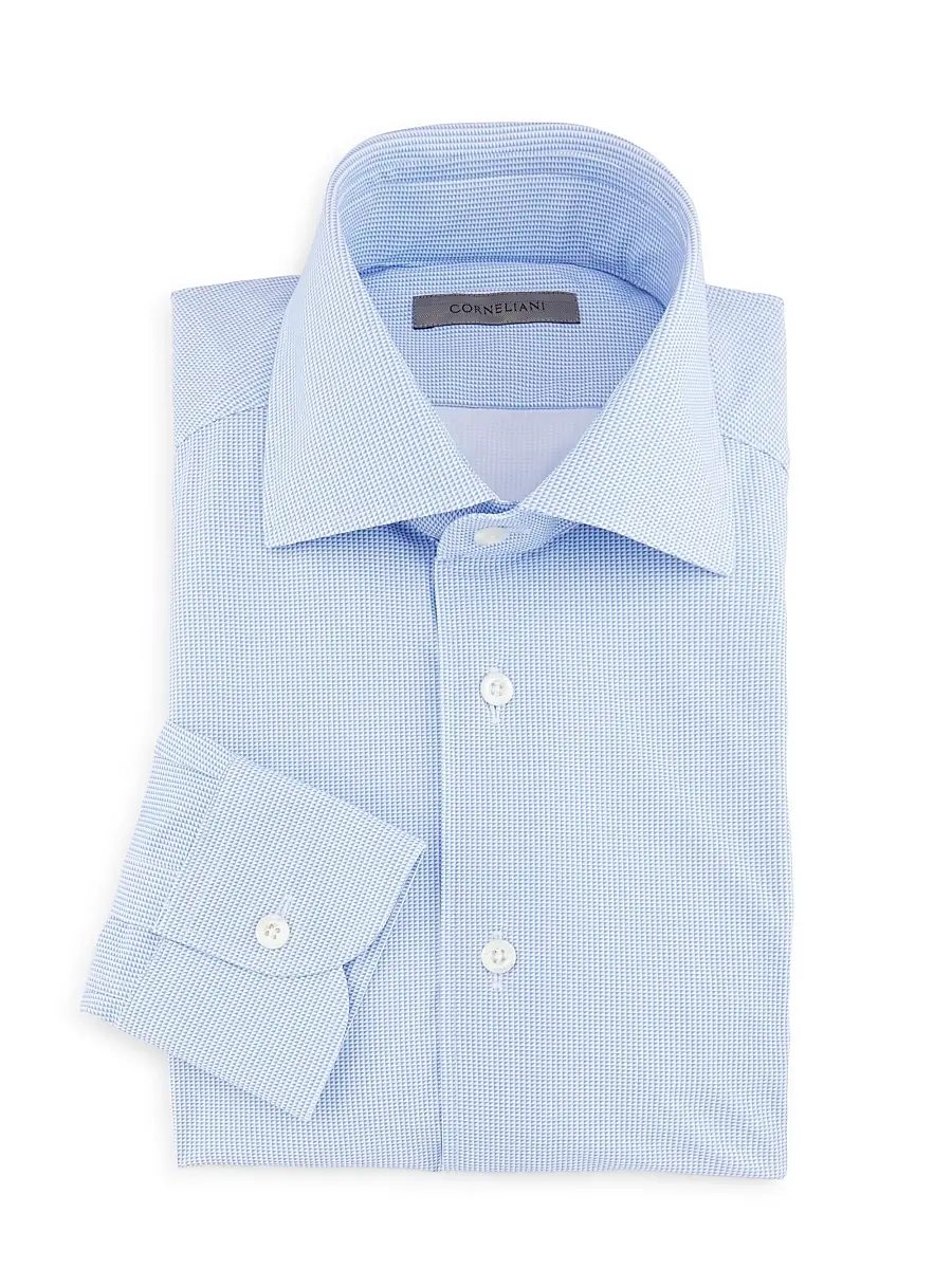 Corneliani Men's P178 Diamond Tech Shirt - Blue Micro | Image 1 Corneliani Men's P178 Diamond Tech Shirt - Blue Micro | Image 1