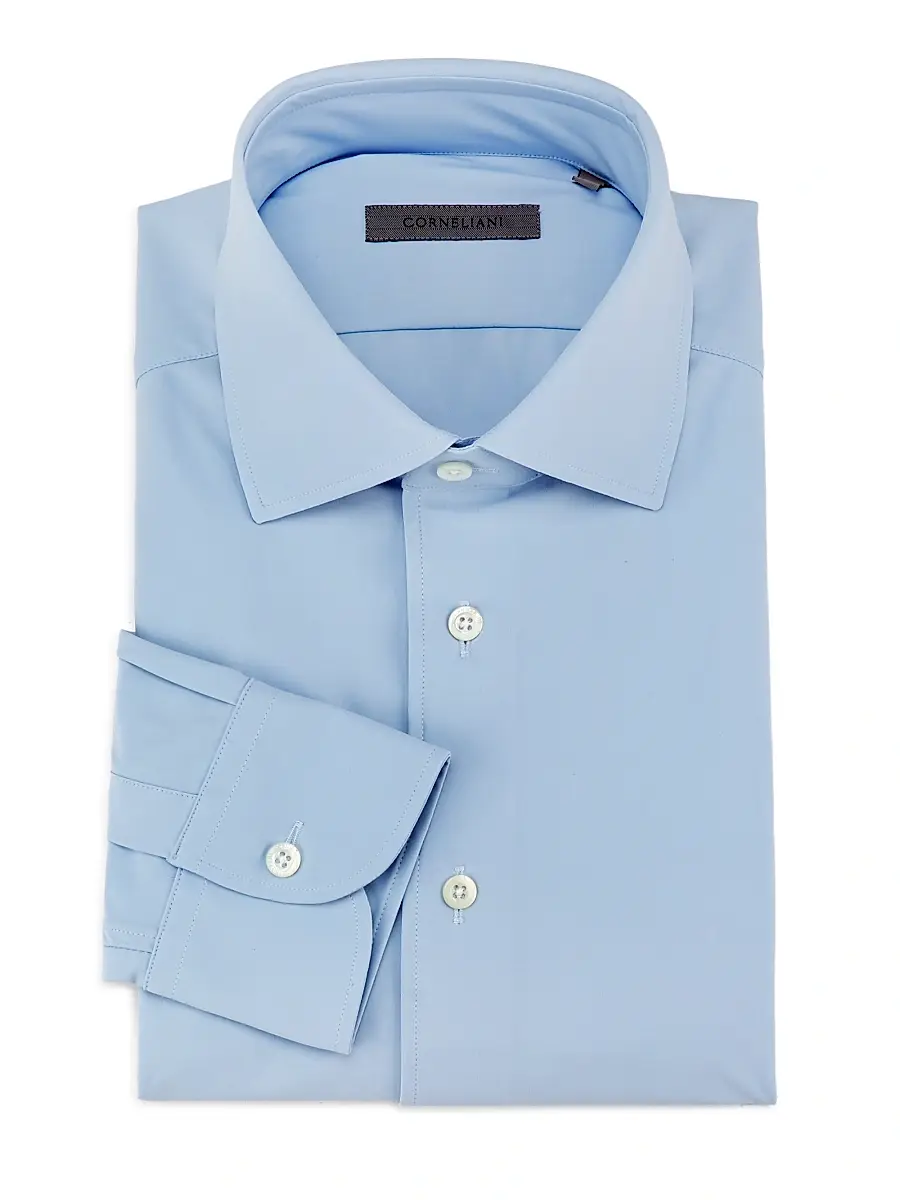 Corneliani Men's Stretch Performance Shirt - Light Blue Solid | Image 1 Corneliani Men's Stretch Performance Shirt - Light Blue Solid | Image 1