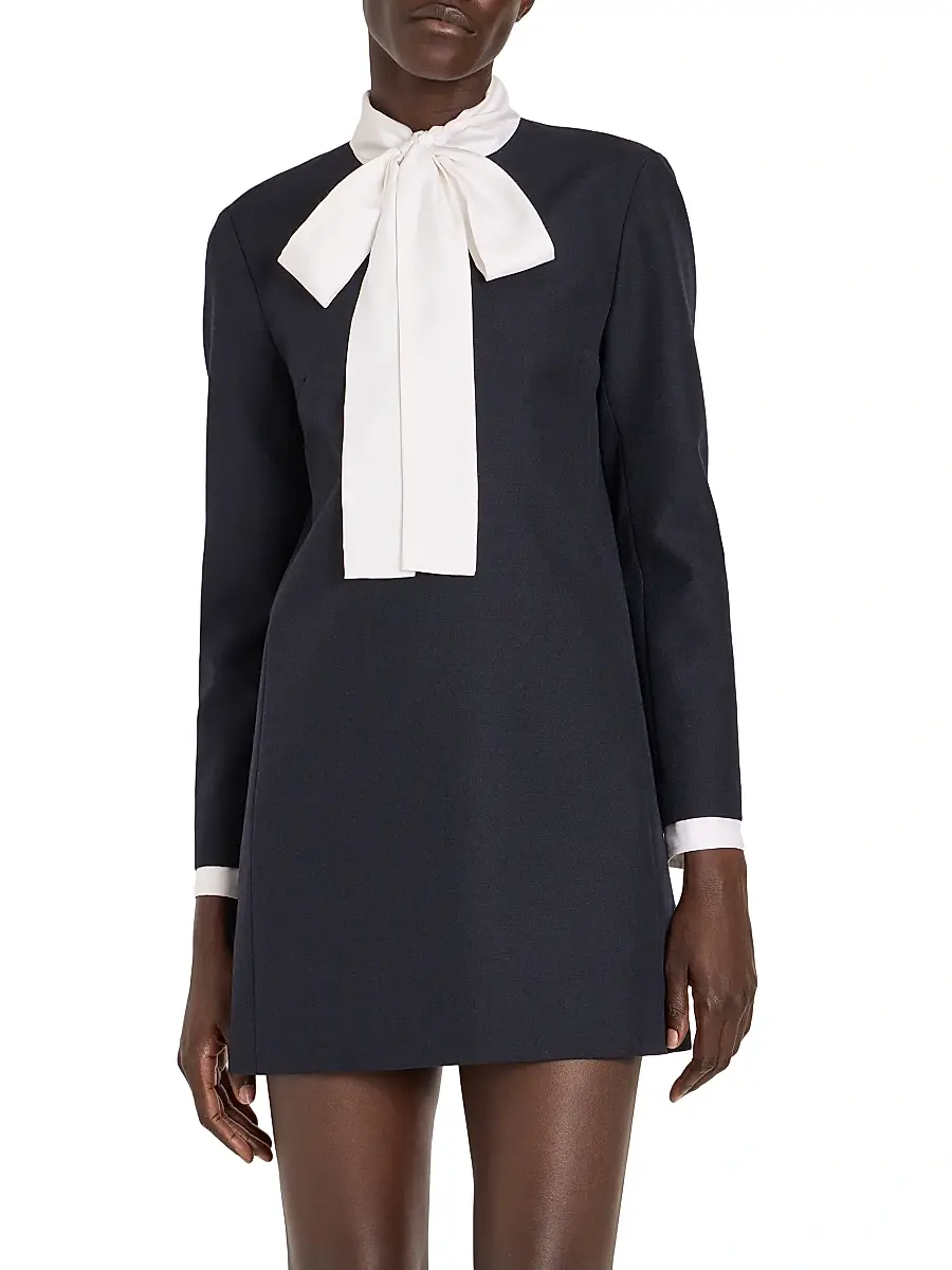 Thom Browne Women's Tieneck Virgin Wool-Silk Shift Minidress | Thumbnail 3 Thom Browne Women's Tieneck Virgin Wool-Silk Shift Minidress | Thumbnail 3