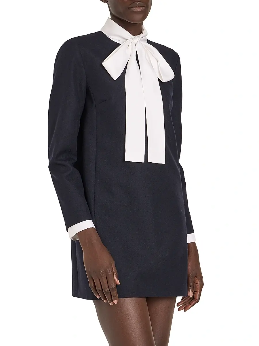 Thom Browne Women's Tieneck Virgin Wool-Silk Shift Minidress | Thumbnail 4 Thom Browne Women's Tieneck Virgin Wool-Silk Shift Minidress | Thumbnail 4