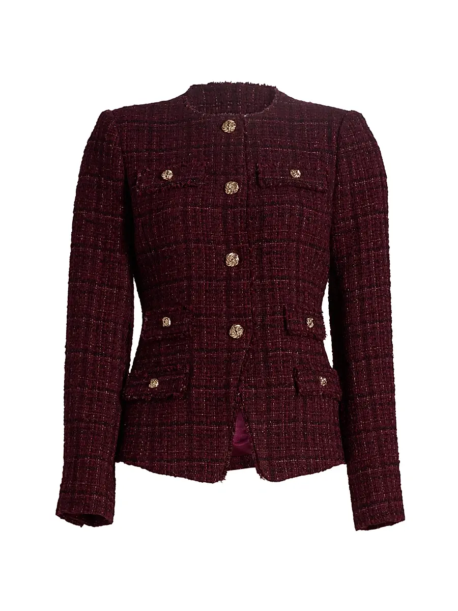 Generation Love Women's Havana Cotton-Blend Metallic Tweed Jacket - Malbec Multi | Image 1 Generation Love Women's Havana Cotton-Blend Metallic Tweed Jacket - Malbec Multi | Image 1