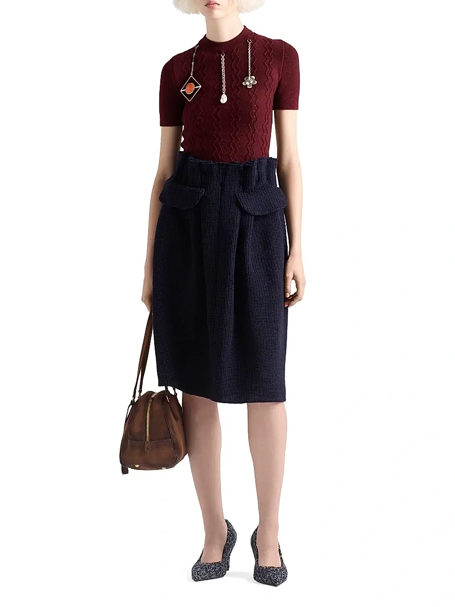 Prada Women's Short-Sleeved Wool Sweater with Pendants - Dark Red | Thumbnail 6 Prada Women's Short-Sleeved Wool Sweater with Pendants - Dark Red | Thumbnail 6