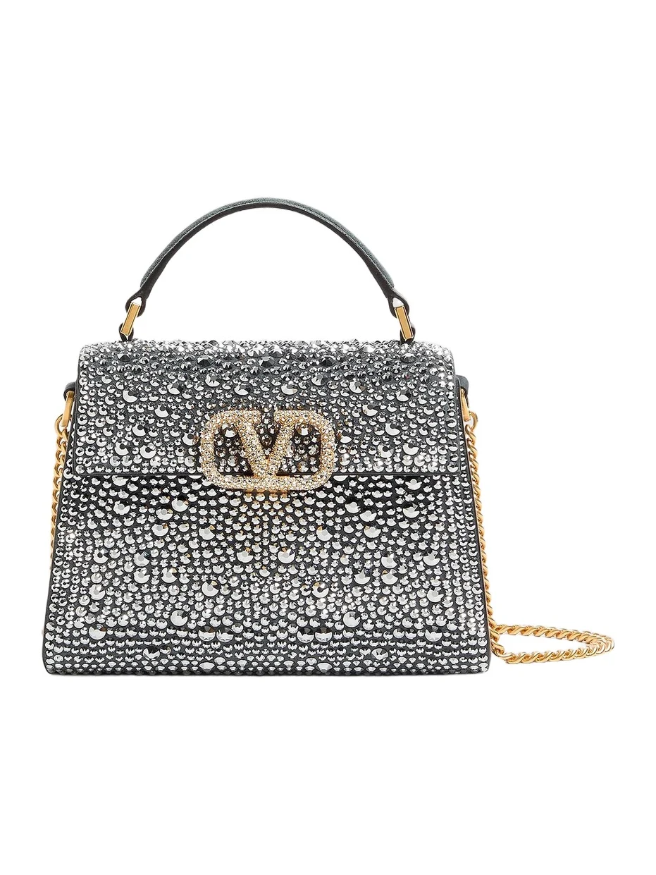 Women's VSling Mini Top Handle Bag with Rhinestones and Jewel Logo - Crystal Women's VSling Mini Top Handle Bag with Rhinestones and Jewel Logo - Crystal