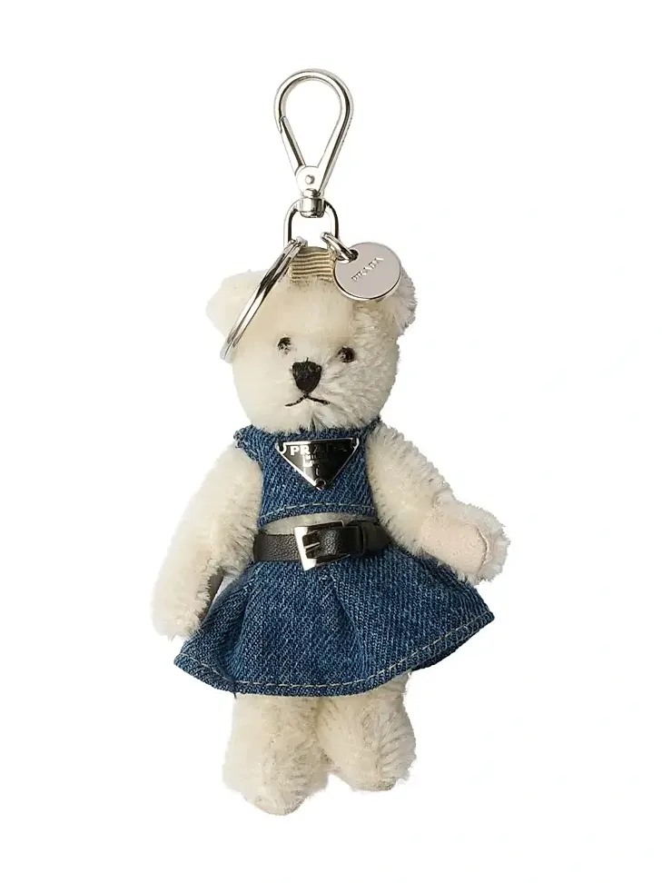Unisex Teddy Bear Bag Charm with Metal Ring - White