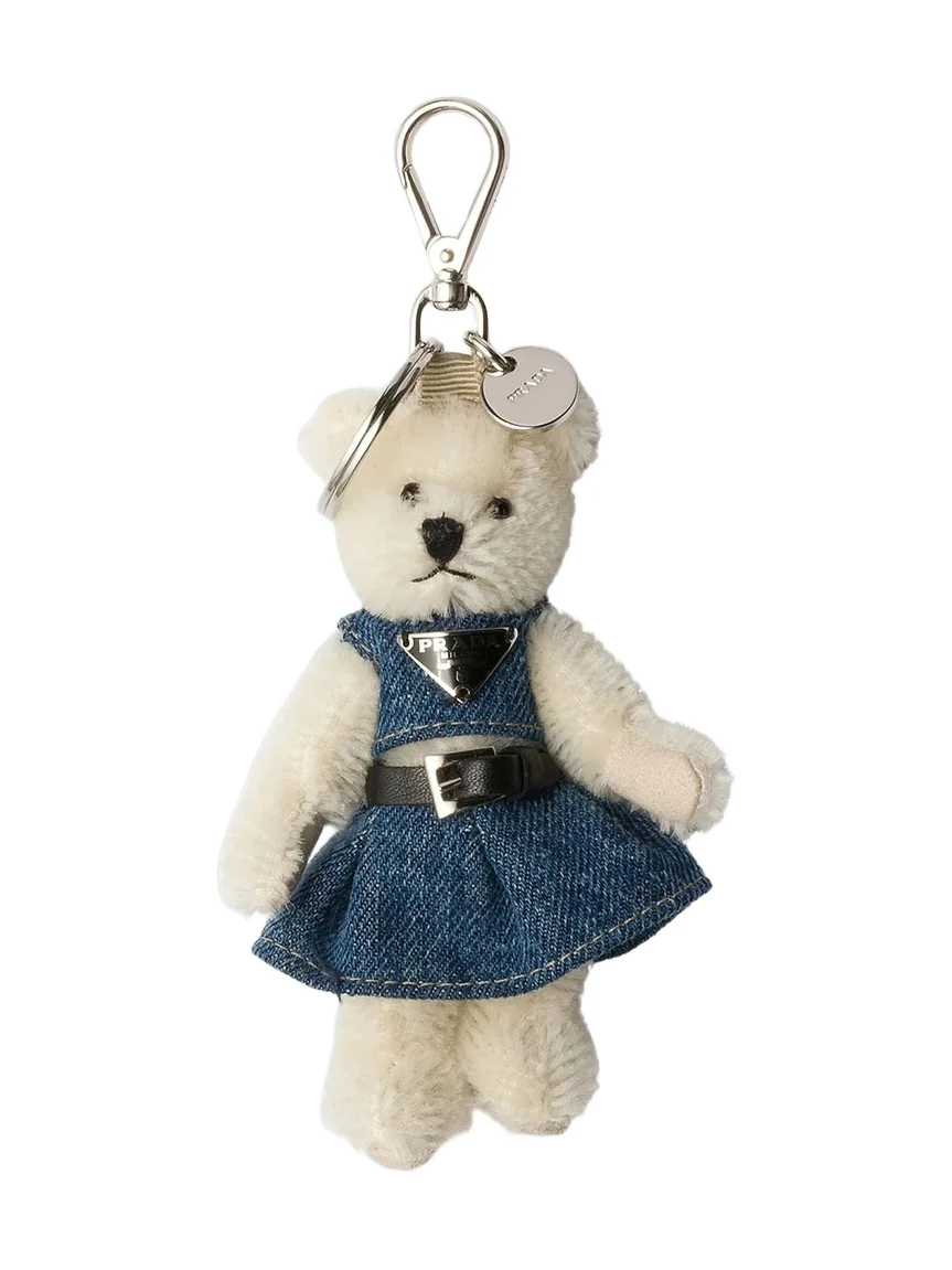 Prada Unisex Teddy Bear Bag Charm with Metal Ring - White