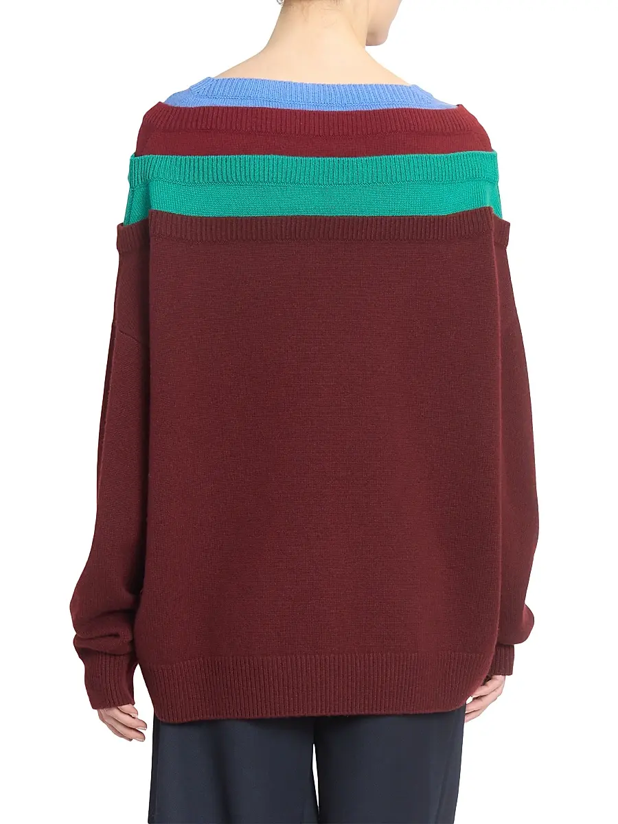 LOEWE Women's Colorblocked Wool Sweater - Green Red Multicolor | Thumbnail 5 LOEWE Women's Colorblocked Wool Sweater - Green Red Multicolor | Thumbnail 5