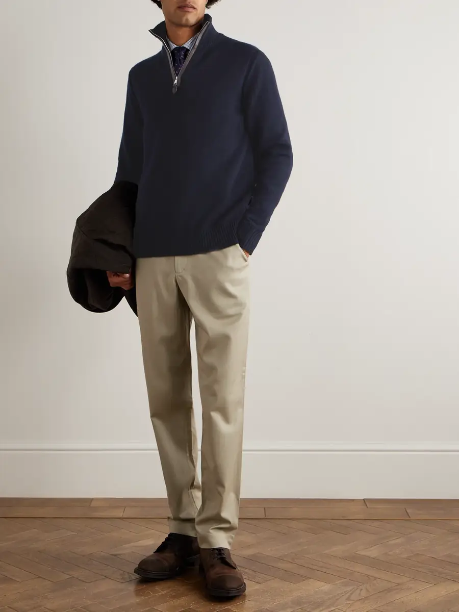 Purdey Leather-Trimmed Cashmere Half-Zip Sweater - Men | Thumbnail 2 Purdey Leather-Trimmed Cashmere Half-Zip Sweater - Men | Thumbnail 2