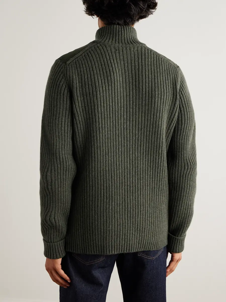 Purdey Commando Suede-Trimmed Ribbed Wool Half-Zip Sweater - Men | Thumbnail 4 Purdey Commando Suede-Trimmed Ribbed Wool Half-Zip Sweater - Men | Thumbnail 4