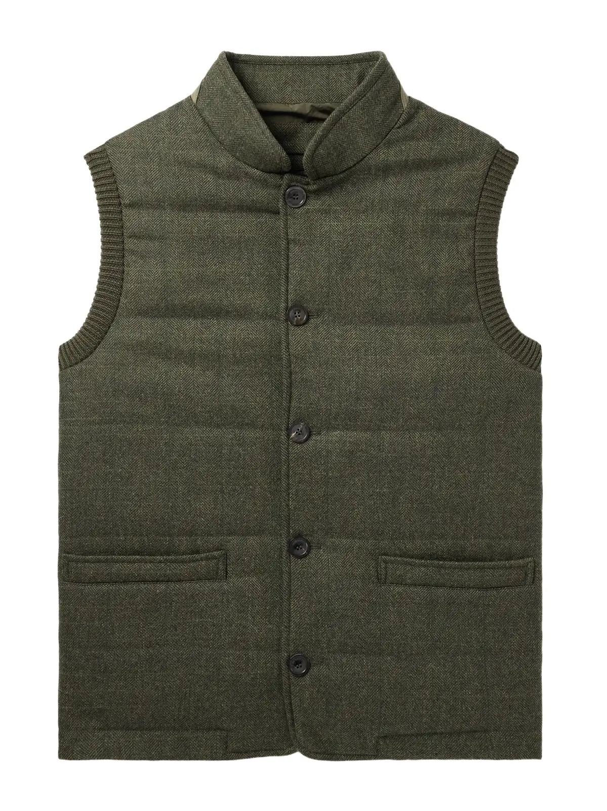 Padded Herringbone Wool-Blend Gilet - Men Padded Herringbone Wool-Blend Gilet - Men