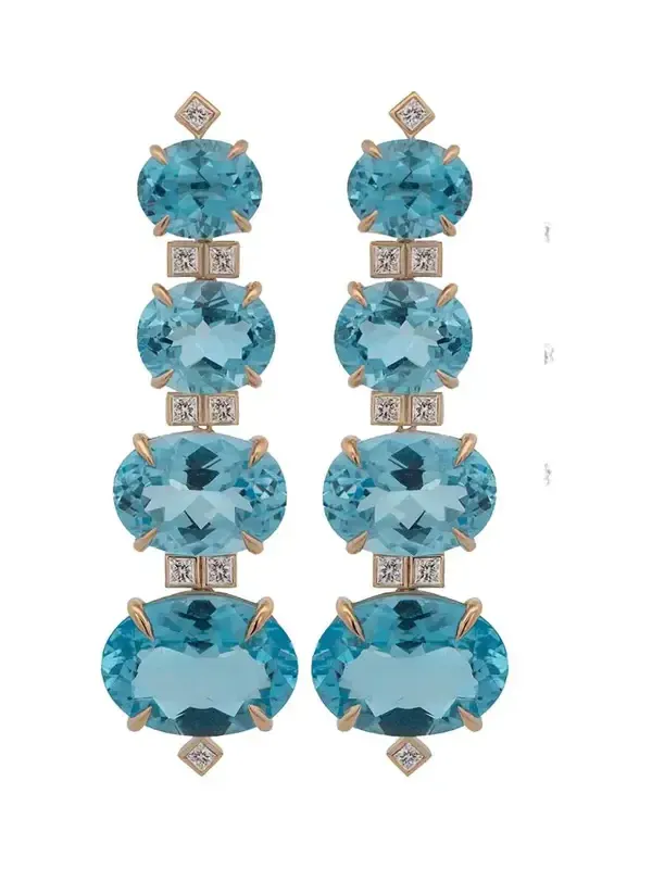 52.858ct Sky Blue Topaz Brown Diamond 18K Earrings 52.858ct Sky Blue Topaz Brown Diamond 18K Earrings