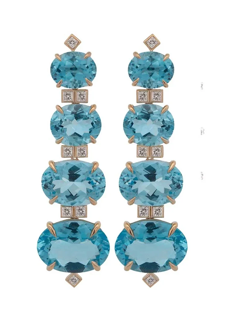 Wish Fine Jewelry 52.858ct Sky Blue Topaz Brown Diamond 18K Earrings