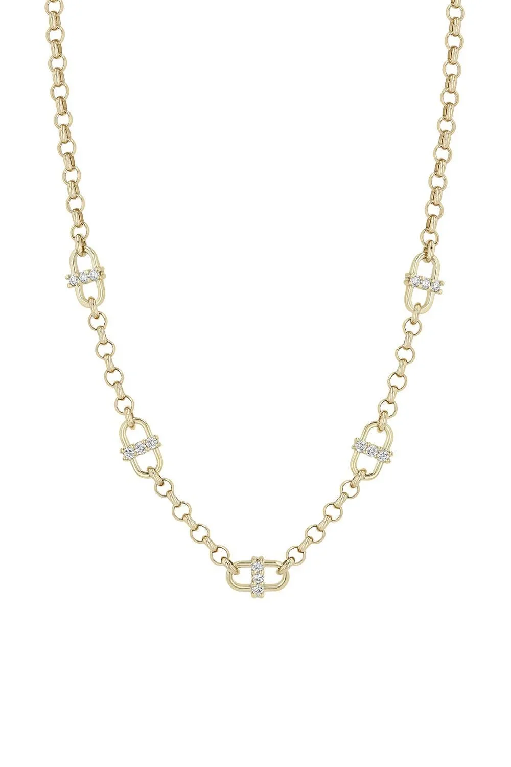 Diamond Medium Open Link 3 Prong Open Link Station Necklace Diamond Medium Open Link 3 Prong Open Link Station Necklace
