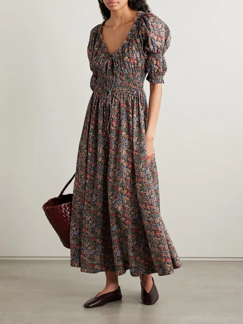 DÔEN Ischia Shirred Floral-print Organic Cotton-voile Midi Dress | Thumbnail 2