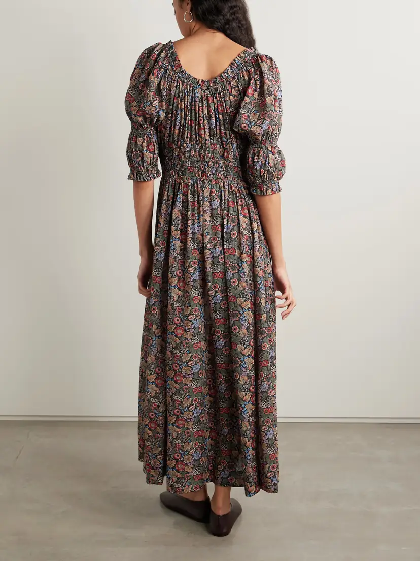 DÔEN Ischia Shirred Floral-print Organic Cotton-voile Midi Dress | Thumbnail 3