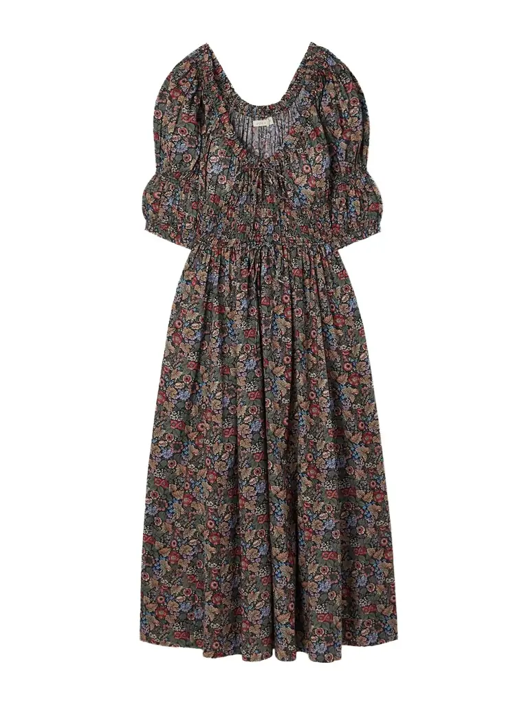 DÔEN Ischia Shirred Floral-print Organic Cotton-voile Midi Dress | Image 1 DÔEN Ischia Shirred Floral-print Organic Cotton-voile Midi Dress | Image 1