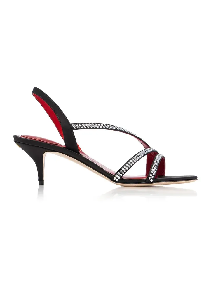 Embellished Satin Mid-Heel Sandals Embellished Satin Mid-Heel Sandals