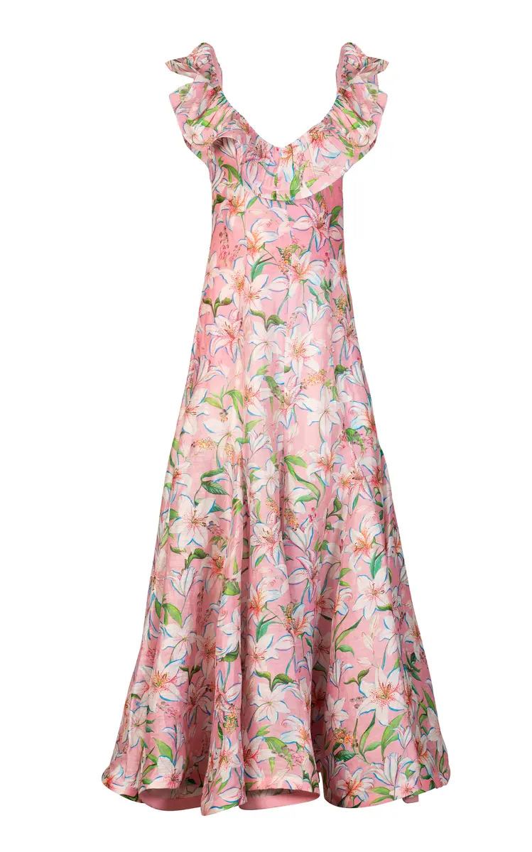 LA FUORI Pink Lily Blossom Linen-Silk Dress | Thumbnail 6