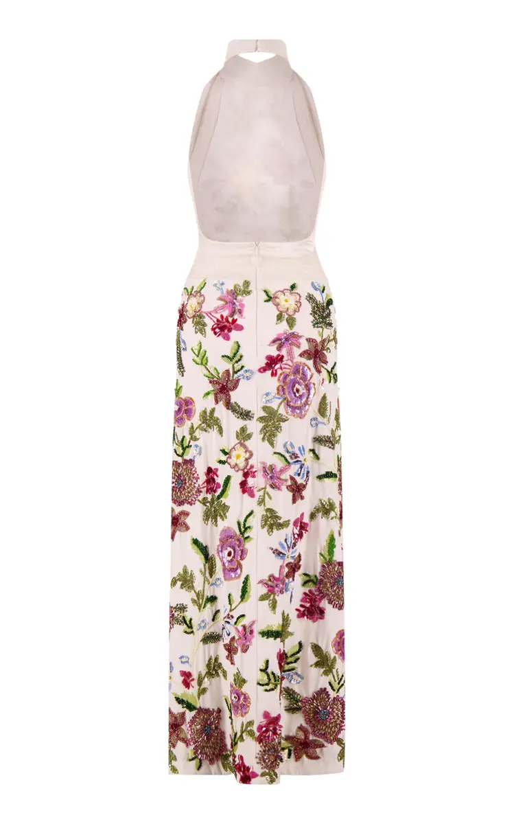 LA FUORI Luminous Flounce Halter Embroidered Silk Gown | Thumbnail 6