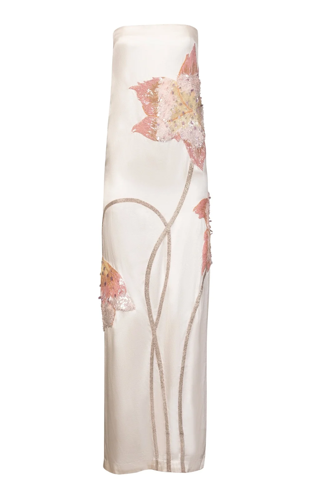 Rosebud-Embroidered Silk Maxi Dress