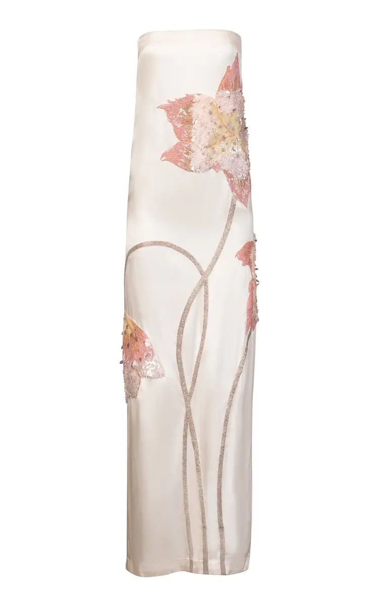 LA FUORI Rosebud-Embroidered Silk Maxi Dress | Image 1 LA FUORI Rosebud-Embroidered Silk Maxi Dress | Image 1