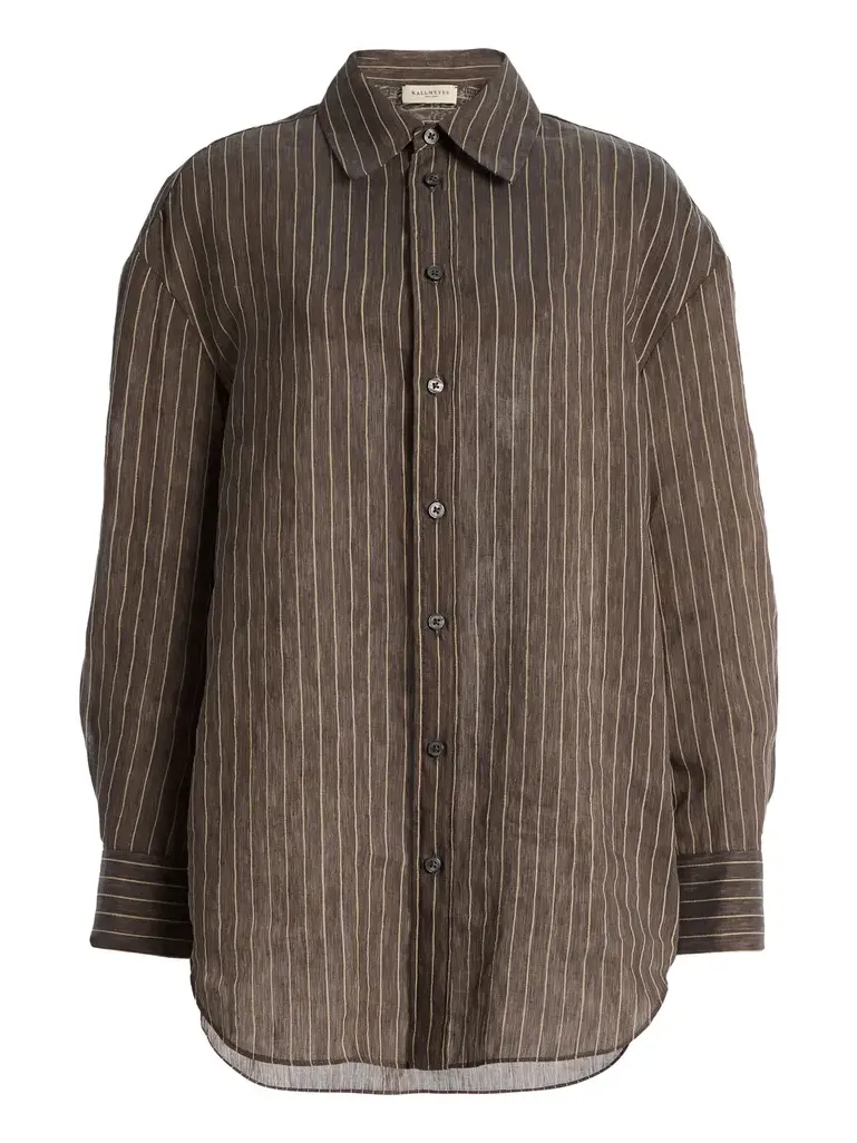 Kallmeyer Dani Pinstriped Linen-Blend Shirt