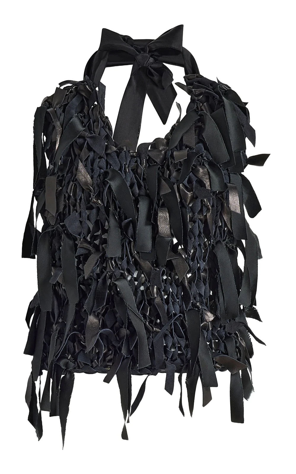 Khaite Tevis Fringed Plonge Leather Halter Top
